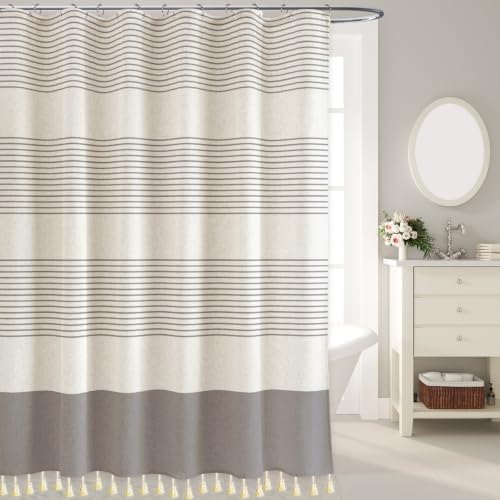 WOUVMA Boho Shower Curtains for Bathroom with Tassels Grey Farmhouse