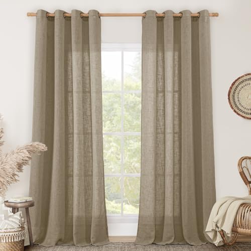 LAMIT Taupe Sheer Linen Curtains for Living Room 84 inch Length 2