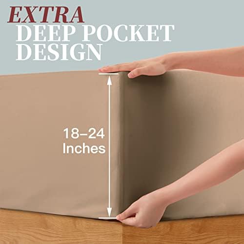 Manyshofu Taupe Queen Extra Deep Fitted Sheet, 24 Inch Pocket