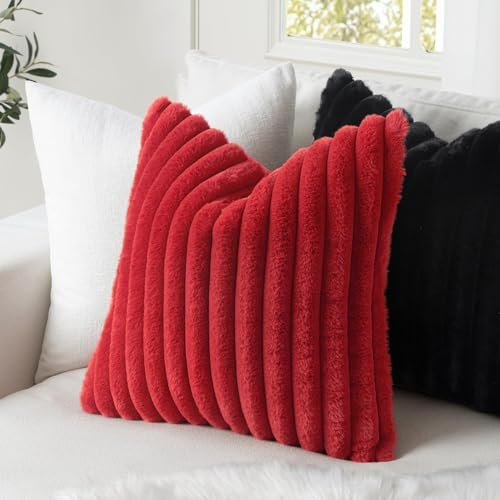 MIULEE Christmas Faux Fur Decorative Throw Pillow Covers 18x18 Set of