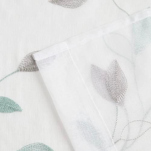 Bujasso Embroidered Leaf Sheer Curtains, Gray Teal 38" Wx63 Lx2