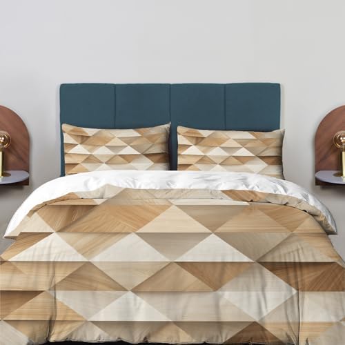 Geometric Interlaced 100% Cotton Duvet Cover Set King Size, Wooden