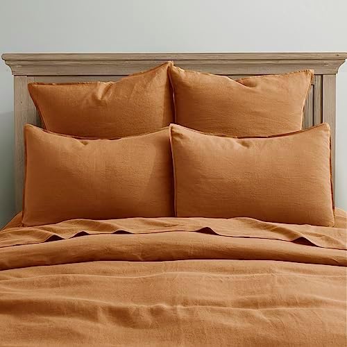 ATLINIA 100% Linen Pillow Shams King Size Rust Linen Pillow Case