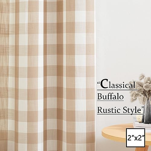 Jubilantex Buffalo Check Semi Sheer Curtain Panels Tan White Gingham