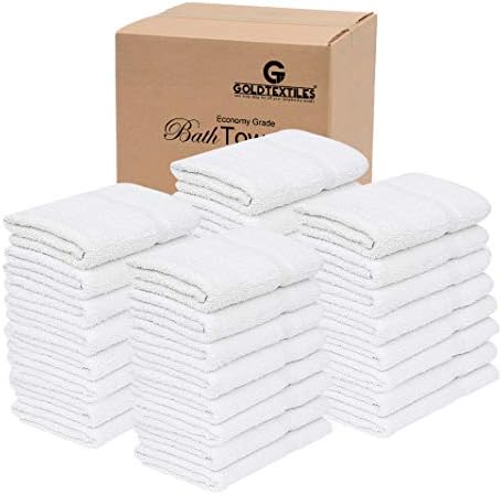 GOLD TEXTILES 60 White Economy Bath Towels Bulk (24x48 Inch) Cotton
