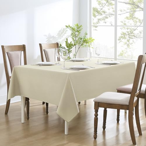 Faux Linen Rectangle Tablecloths 60x102in Beige Waterproof 1 Pack