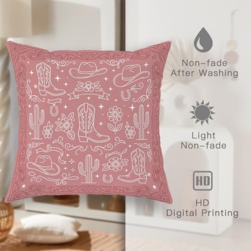 Cowboy Boots Throw Pillow Covers Set of 2, Rustic Bohemian Cowboy Hats