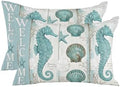 Outdoor Pillow Covers with Inserts,Teal Seahorse Waterproof Decorative