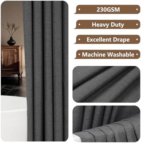 Seenus Rustic Country Linen Look Shower Curtain Charcoal Grey
