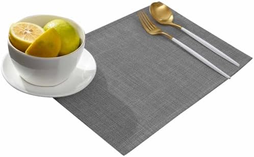 Classic Solid Gray Placemats Set of 6 Washable Table Mats for