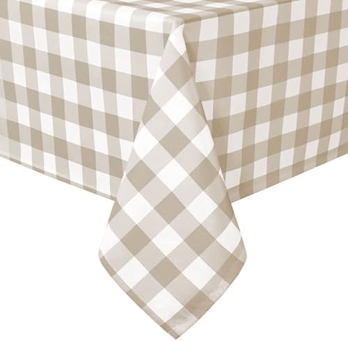 Hiasan 54 x 108 Inch Checkered Tablecloth Rectangle, Khaki and White