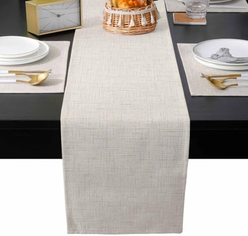 Soft Beige Linen Weave Table Runner and Placemats Set of 6 Minimalist