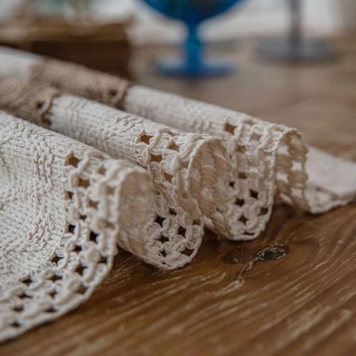 Hsvanyr Boho Placemats Set of 2 Macrame Cotton Linen Table Mats with