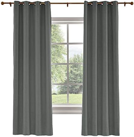 Drapifytex Antique Bronze Grommet Drapery Carbon Grey Faux Linen Room