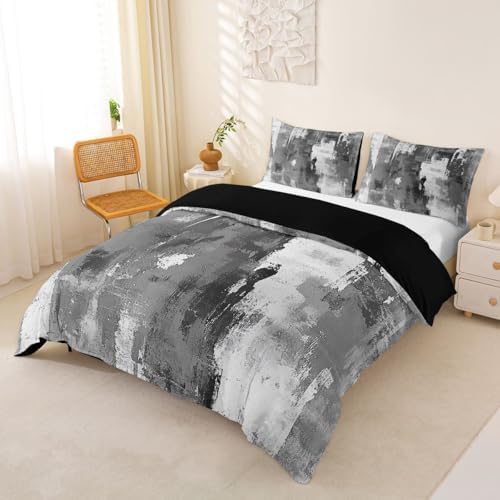 jejeloiu Grey Abstract Duvet Cover Queen Size Modern Art Bedding Set