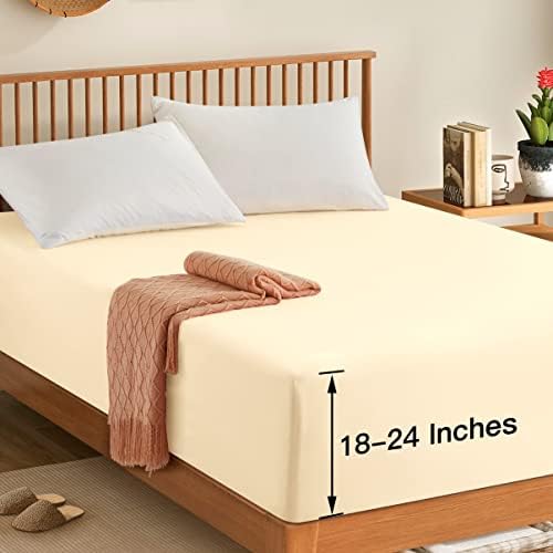 Manyshofu Light Beige King Extra Deep Fitted Sheet, 24 Inch Pocket