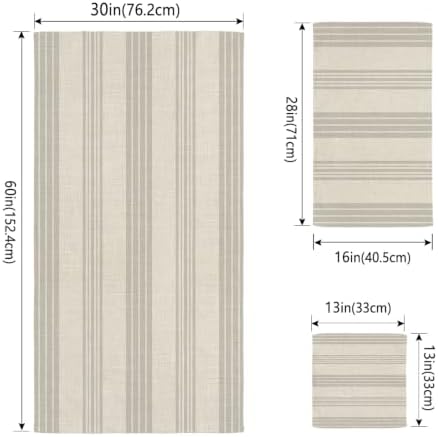 Bath Towel Set, Gray Stripes Burlap Soft Absorbent Bathroom Towels