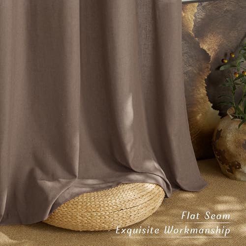 NICETOWN Linen Brown Curtains 96 inch Long, Grommet Privacy Added