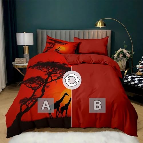 California King Duvet Cover Set African Sunset Giraffes Bedding with