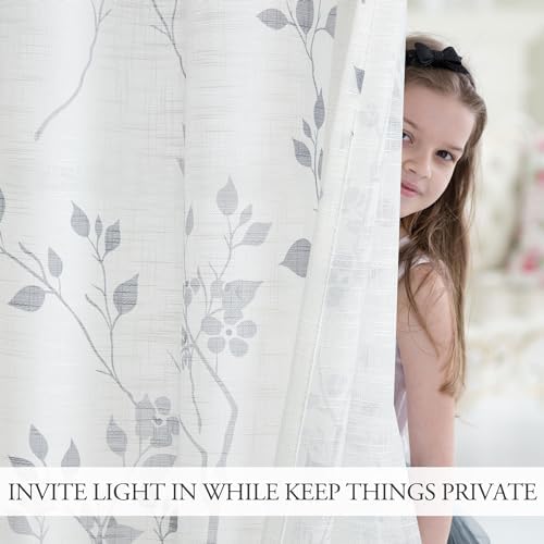 Beauoop Floral Linen Semi Sheer Curtains Living Room Grey 50x63 2