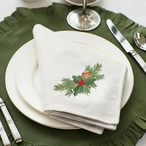 Newwiee Christmas Linen Napkin Set of 4 100% Linen Cloth 20 Inch