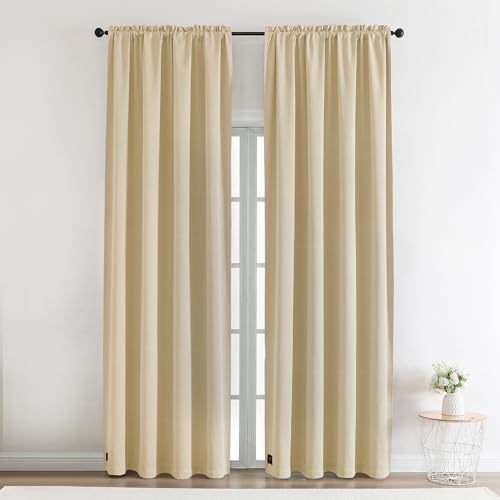 2 Panels Rod Pocket Fire Retardant Curtains, Beige, W52 x L108