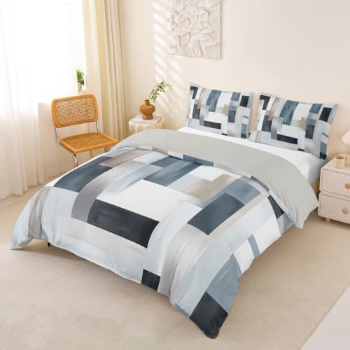 Feelyou Grey Abstract Duvet Cover Queen Size Geometric Comforter Cover