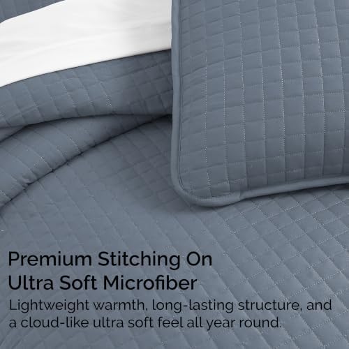Oversized Twin Quilt Set with 1 Quilted Pillow Sham, Slate Blue Quilts