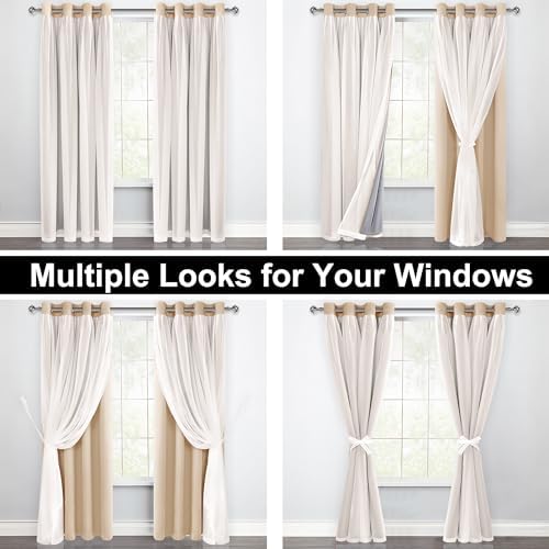 XWZO 100% Blackout Double Layer Curtains, Blackout Curtains with Sheer