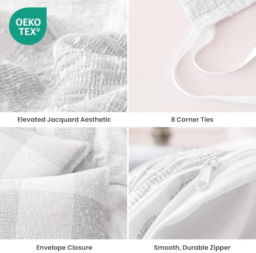 SLEEP ZONE Duvet Cover Set Queen, Modern Grid Jacquard Bedding Set