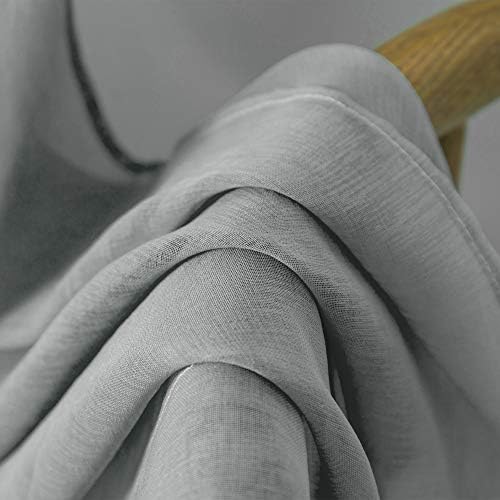 DUALIFE Grey Sheer Curtains 63 Inch Length,Faux Linen Semi Sheer