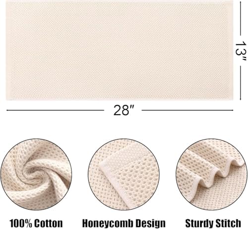 Kitinjoy 100% Cotton Waffle 12-Pack Kitchen Towels, 13" x 28", Beige