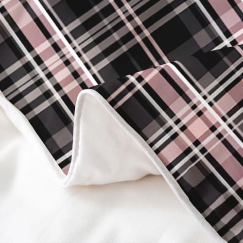 Manfei Tartan Grid Girls Bedding Set Twin Size 100% Cotton, Line Plaid