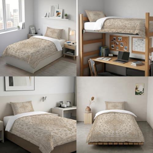 Beige Flowers Boho Duvet Cover Queen Size,Quilt Cover 90"x90" with