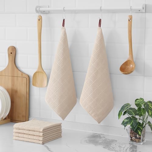 Homaxy 100% Cotton Terry Kitchen Dish Cloths, 7 Pack, Beige