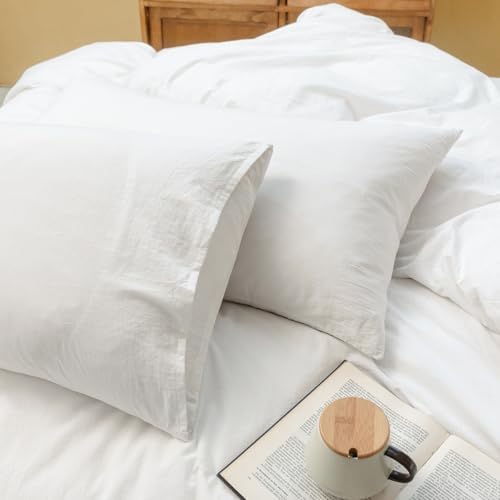 FOSSA Duvet Cover Set 100% Washed Cotton Linen Feel Super Queen