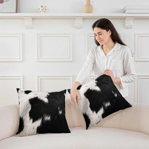 (Not Real) Cowhide Pillow Covers 22x22 Pack Of 2,Black White Grey Cow