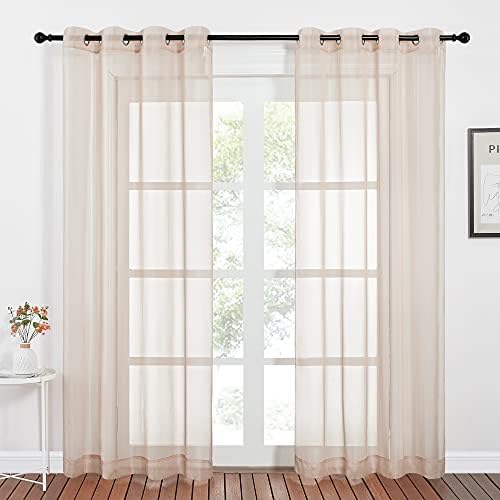 NICETOWN Voile Taupe Sheer Curtains 84 Inches Long, Grommet Airy &