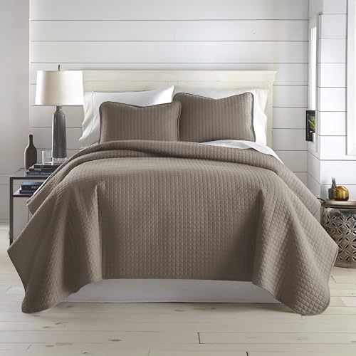 Oversized King Quilt w/ 2 Matching Quilted Pillow Shams, Dark Taupe