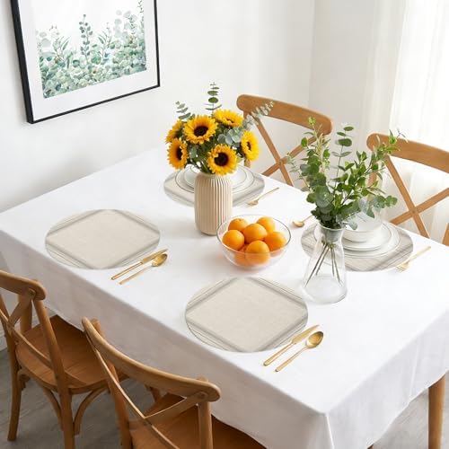 Minimalist Grid Faux Leather Placemats Set of 6, 15in, Waterproof Heat
