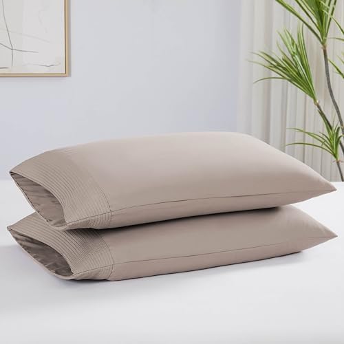 2-Piece Pleated Queen Pillow Cases, Ultra Soft Brushed Microfiber Bone