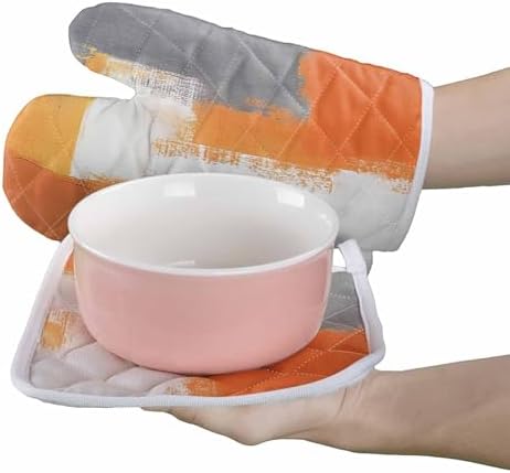 Quilted Cotton Terry Cloth Oven Mitt, Pot Holder Gradient Orange Gray