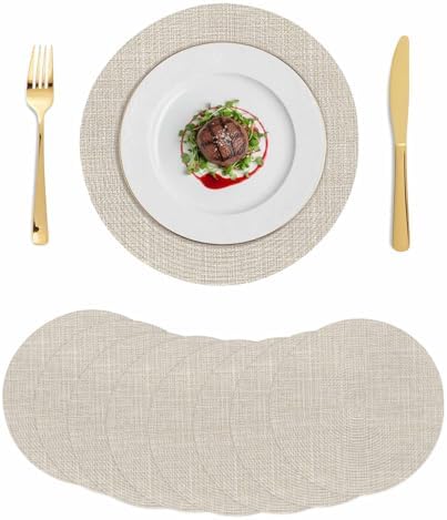 Minimalist Cream Beige Round Braided Placemats Set of Set of 8 Heat