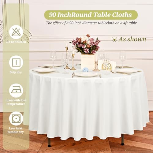 Pesonlook 10 Pack Ivory Round Tablecloths 90 Inch, Polyester Round