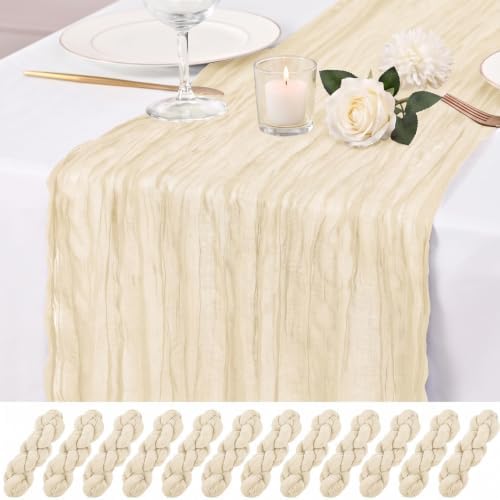 12 Pack Ivory Cheesecloth Table Runner 17x108 Inch Boho Rustic Semi