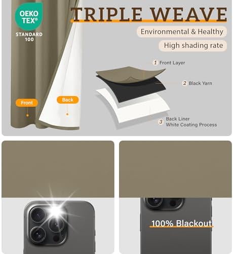 2 Panels 100% Blackout Curtains, Midweight Grommet Drapes