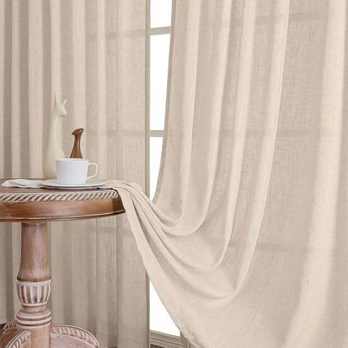 CUCRAF Natural Beige Linen Non See Through Semi Sheer Privacy Curtains