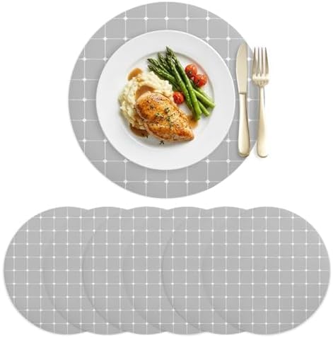 Minimalist Polka Dot Faux Leather Placemats Set of 6, 15in, Waterproof