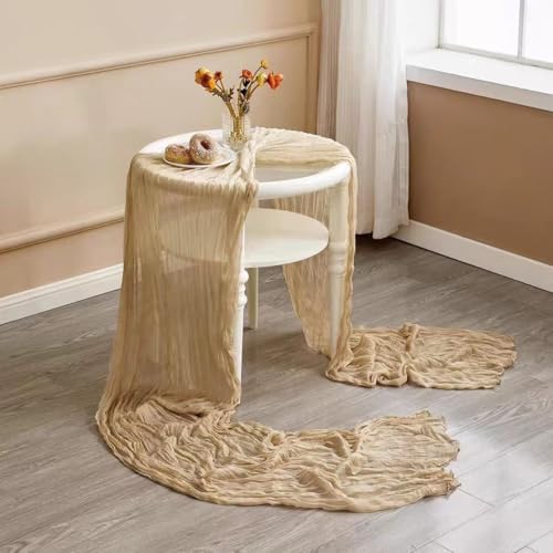 12 Pack Beige Cheesecloth Table Runner 17x108 Inch Boho Wrinkled Sheer