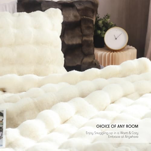 Super Soft Faux Rabbit Fur Throw Blanket, 1000GSM Luxury Warm Cozy